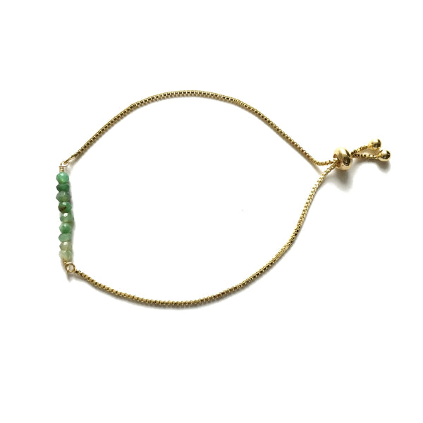 Natural chrysoprase gemstone bar gold stainless steel box chain adjustable bracelet