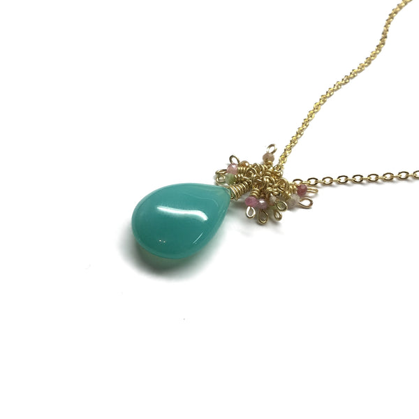 green gemstone gold chain necklace