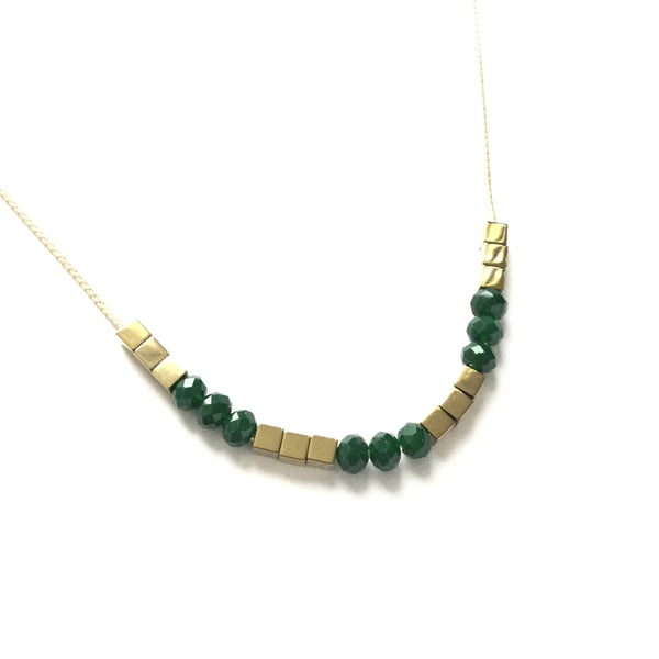 Gold Hematite and Emerald Green Glass Necklace
