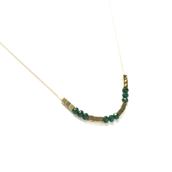 Gold Hematite and Emerald Green Glass Necklace