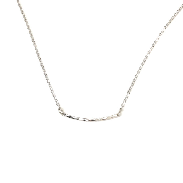 tiny silver plated curved hammered bar necklace