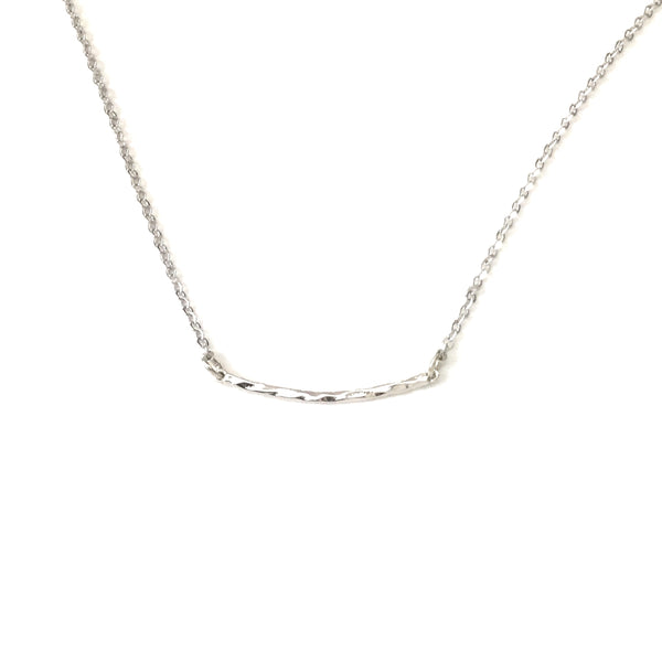 Tiny Silver Curved Hammered Bar Necklace