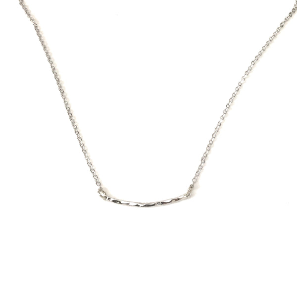 Tiny Silver Curved Hammered Bar Necklace