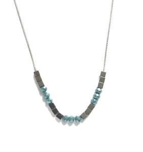 silver blue boho necklace