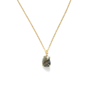 Teardrop labradorite gemstone in a gold plated prong setting necklace