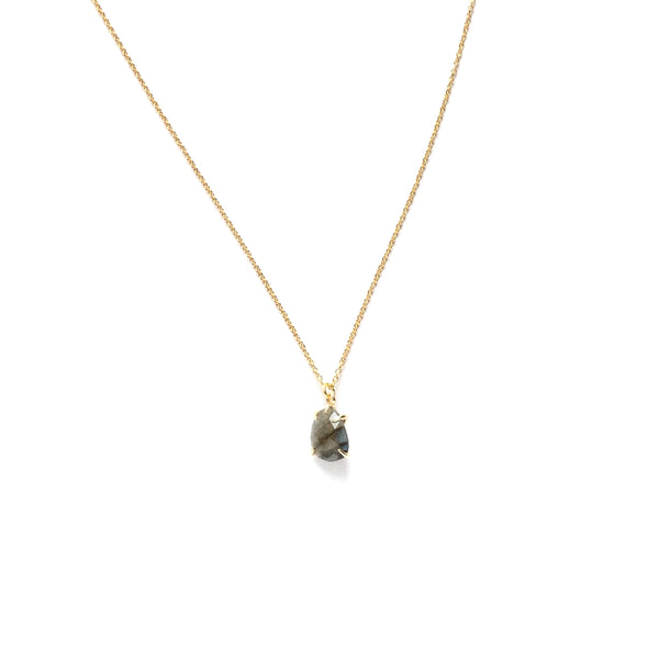 Teardrop faceted labradorite gemstone in a gold plated prong setting necklace
