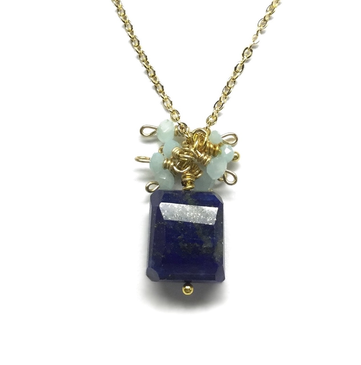 faceted gemstone lapis lazuli cluster semi precious pendant necklace