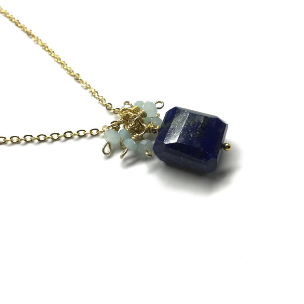 faceted gemstone lapis lazuli blue pendant necklace