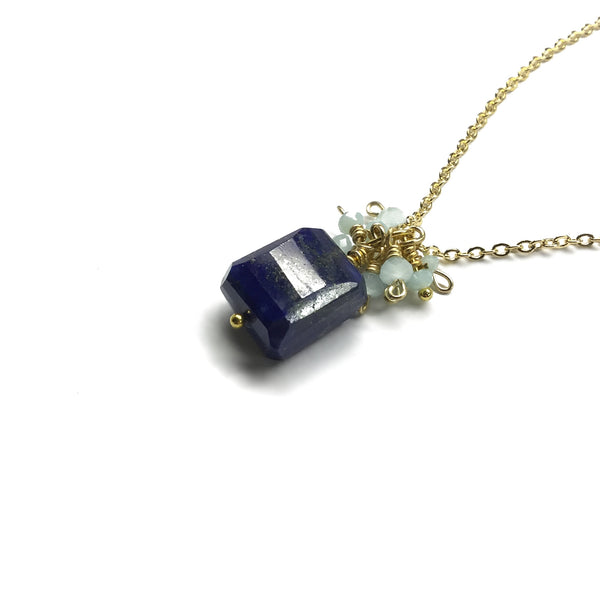 faceted gemstone blue lapis lazuli cluster pendant nekclace