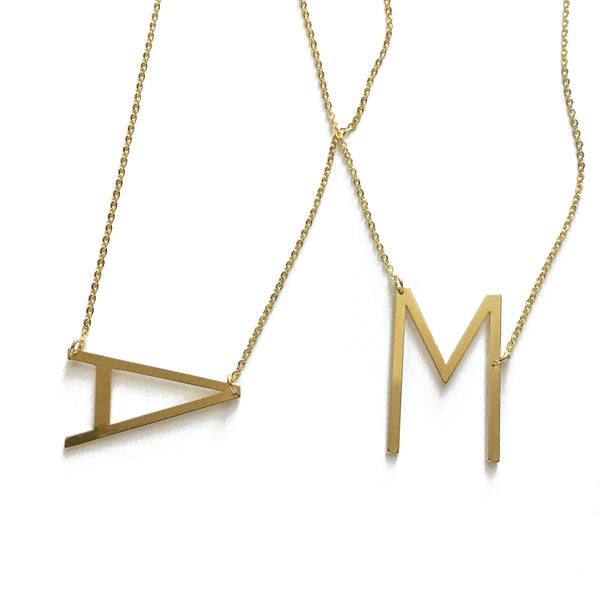 gold large initial letter necklace