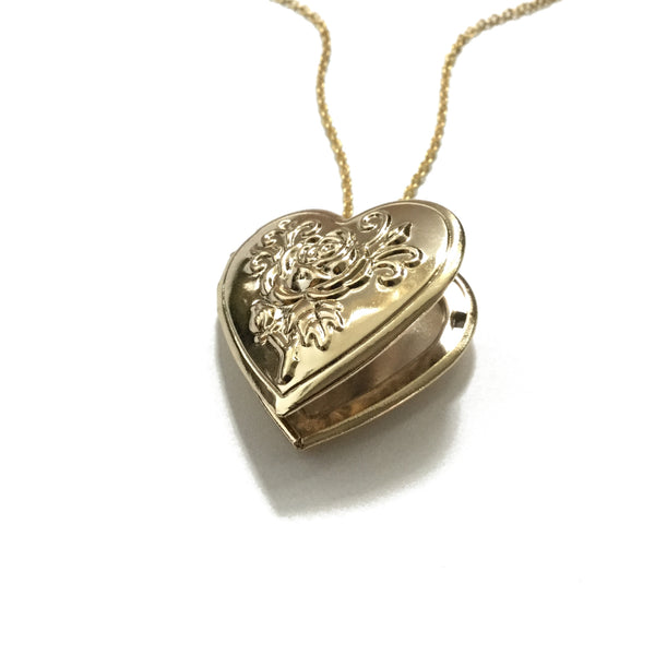 Gold plated floral embossed locket necklace