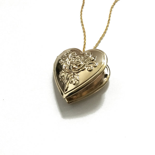 Gold plated rose flower embossed locket necklace