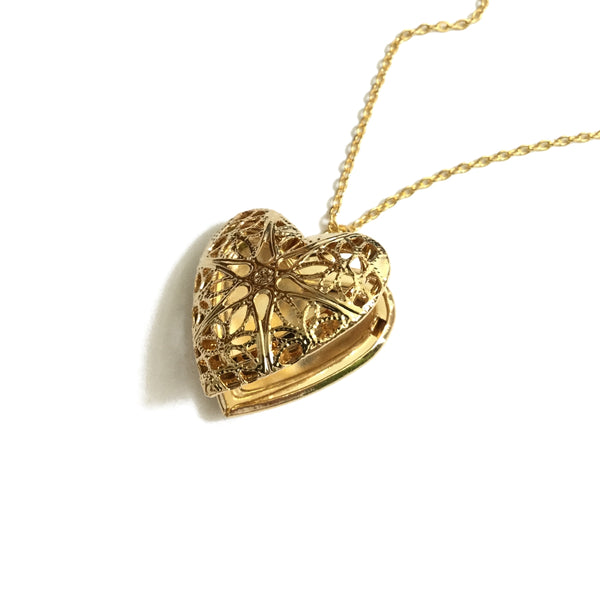 gold plated heart shaped filigree locket