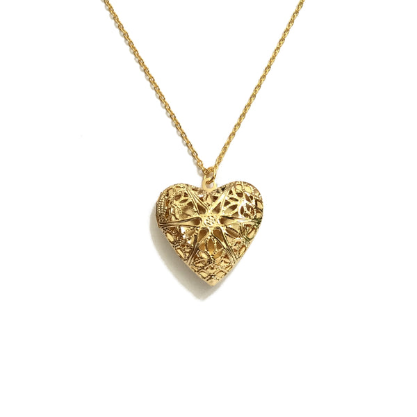Gold Plated Filigree Heart Locket Necklace