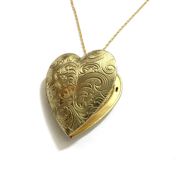 Golden brass floral heart shaped locket necklace