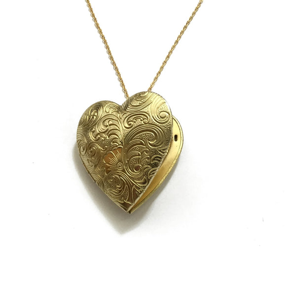 Golden brass floral heart shaped locket necklace