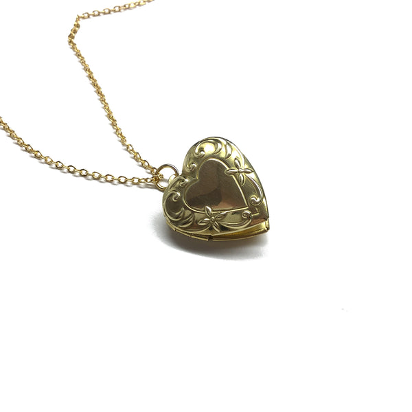 golden ornate heart locket necklace
