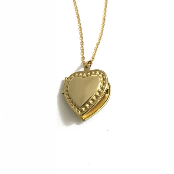 Golden brass heart shaped locket necklace