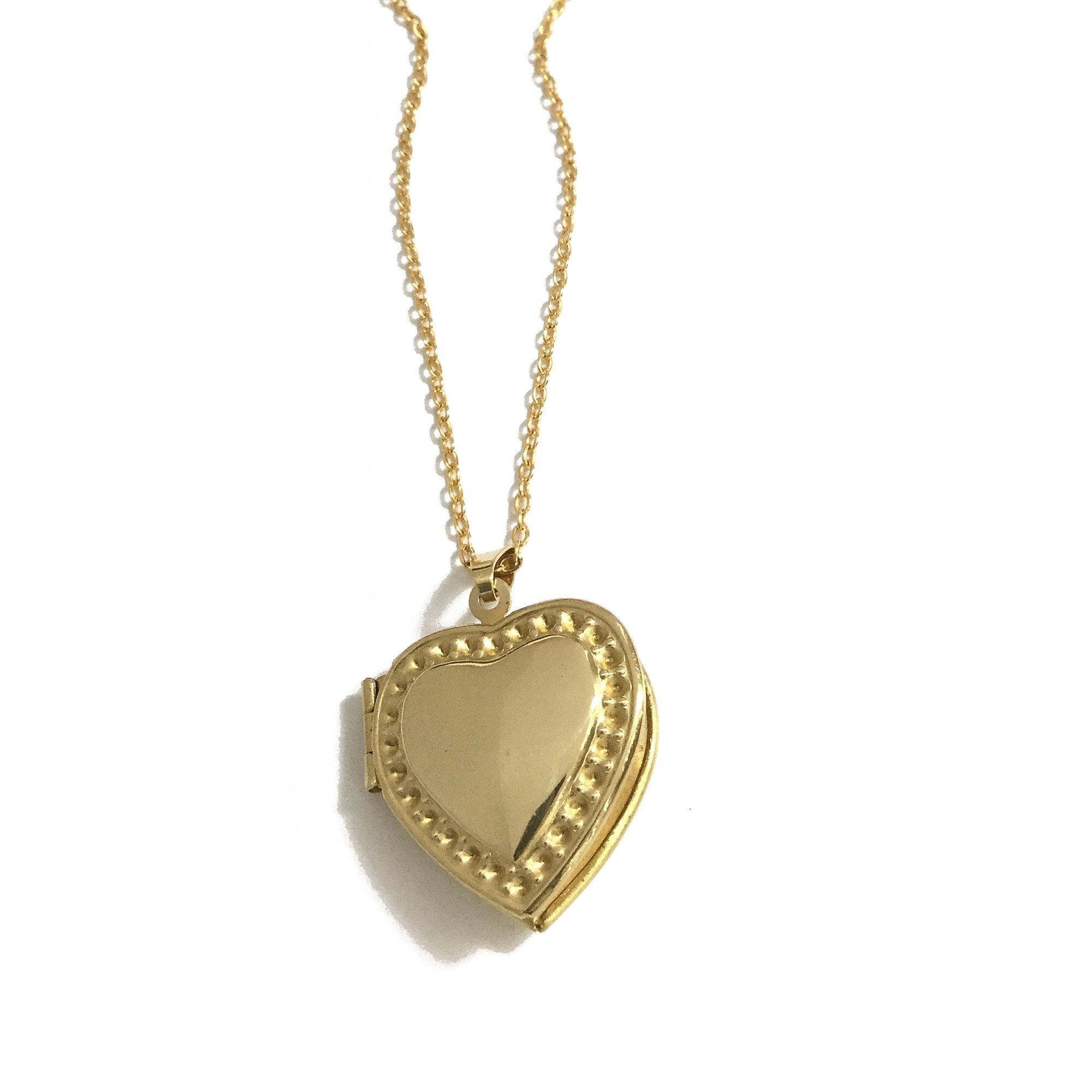 Golden brass keepsake heart locket necklace