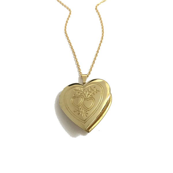 Gold plated heart locket with floral heart design necklace