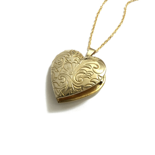 floral gold heart locket