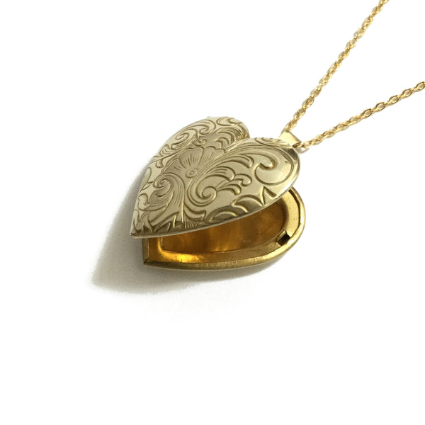 Gold plated over brass heart floral locket necklace