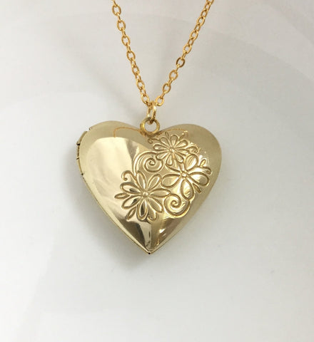 gold heart floral locket necklace