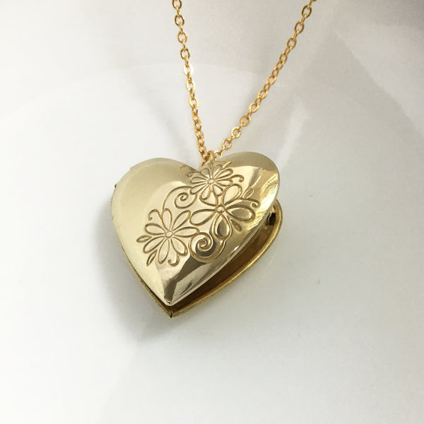 gold floral heart locket necklace
