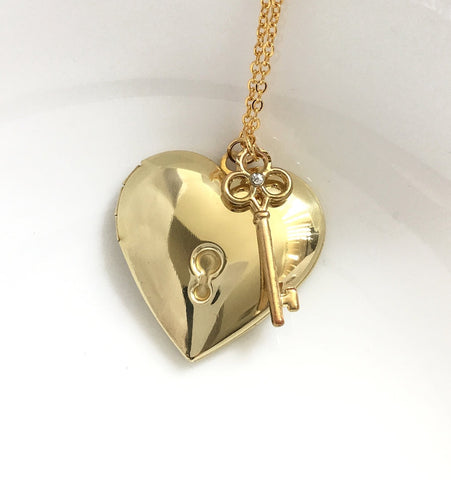 heart locket keyhole and key necklace