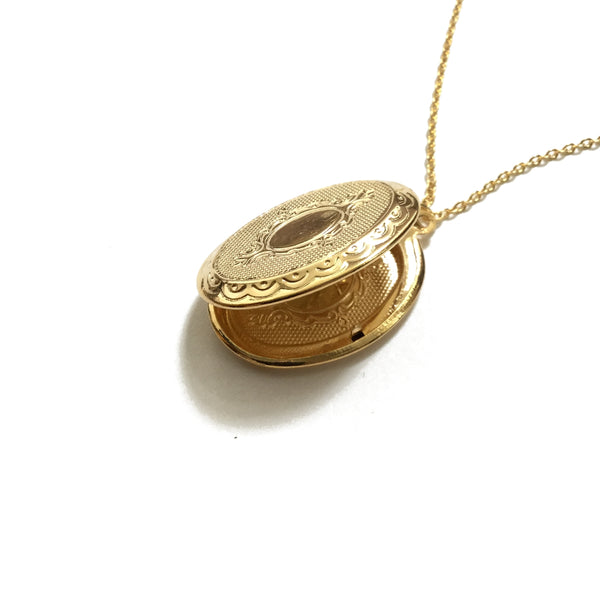 Oval Floral Gold Plated Locket Necklace