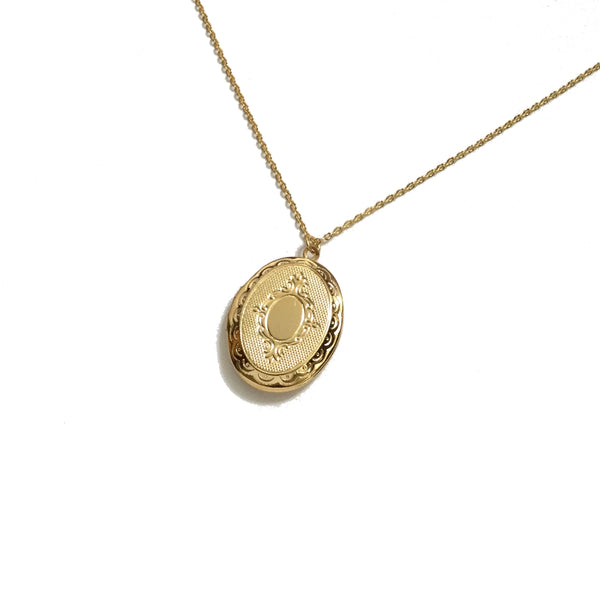 Oval Floral Gold Plated Locket Necklace