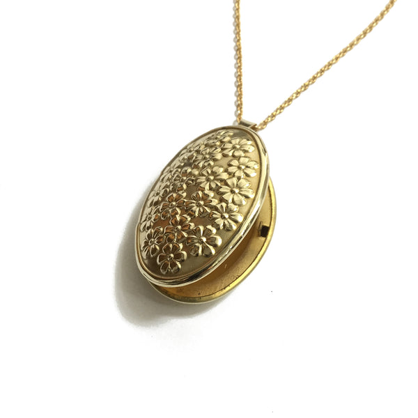 gold rose oval locket necklace