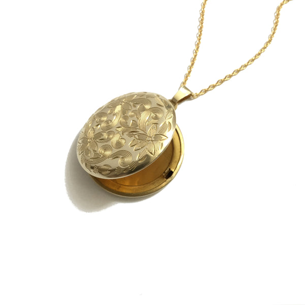 Round Floral Gold Plated Locket Necklace
