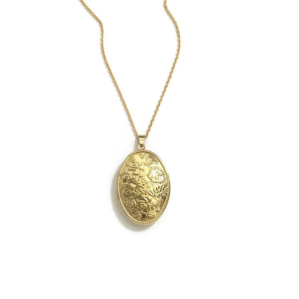 gold oval flower locket necklace