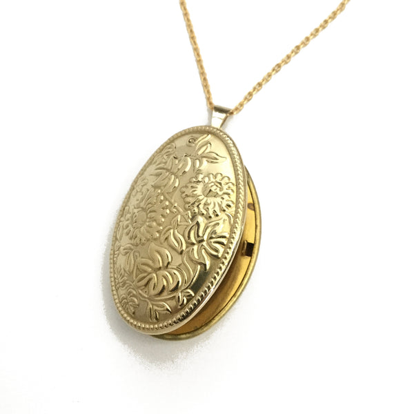 gold floral oval locket necklace