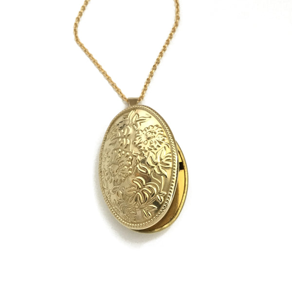 floral gold locket necklace