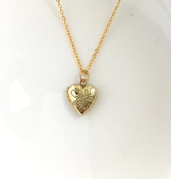 shiny gold heart locket necklace