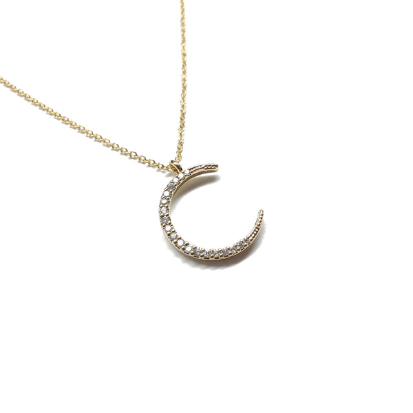 Gold plated cubic zirconia crescent moon necklace
