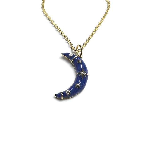crescent moon stars cz necklace