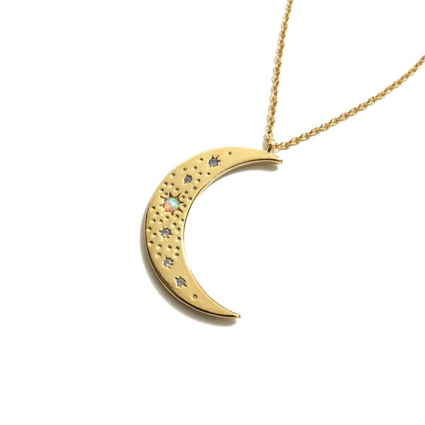 Gold plated opal half moon necklace