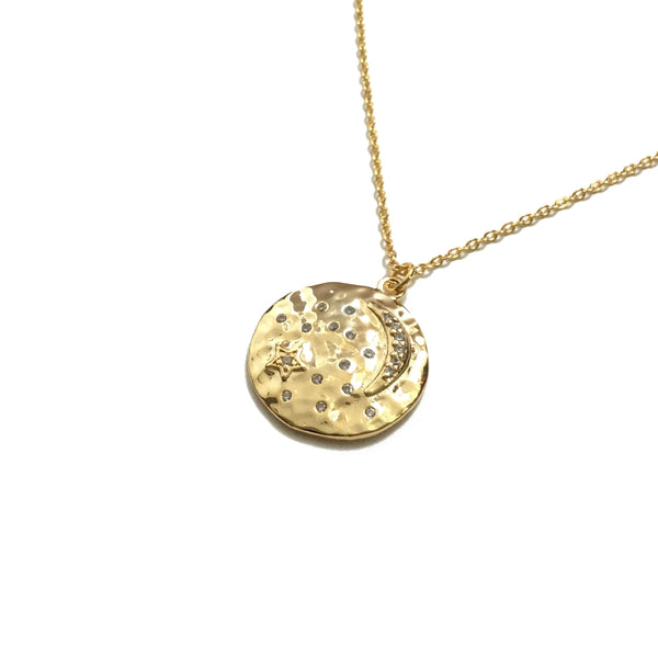 Moon and Stars Cubic Zirconia Medallion Necklace