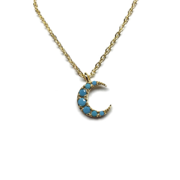 gold turquoise crescent moon pendant necklace
