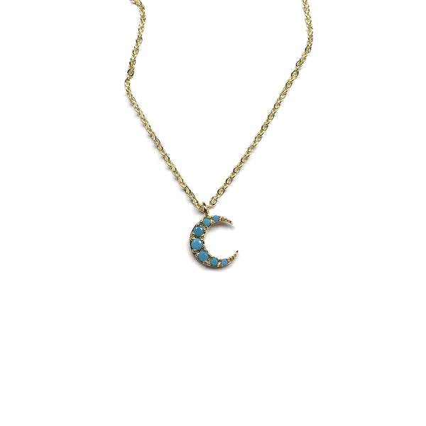 gold turquoise crescent moon charm necklace