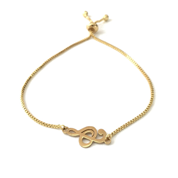Gold stainless steel music note treble clef gold stainless steel adjustable box chain bracelet