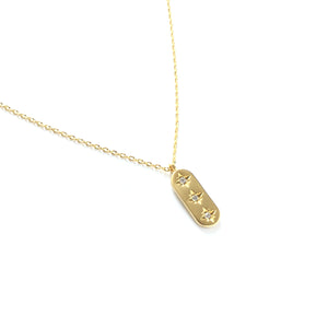 Gold plated oval pendant with three cubic zirconia in a vertical row pendant necklace