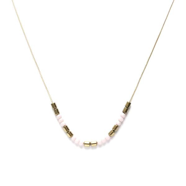 Gold pink bead necklace