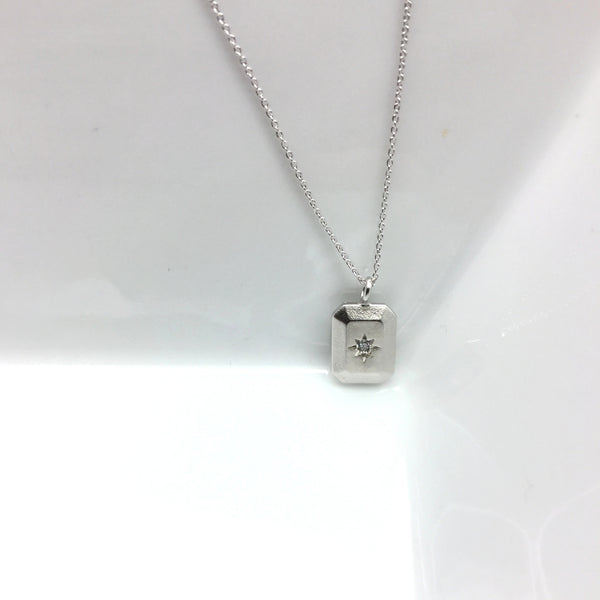 silver rectangle north star necklace