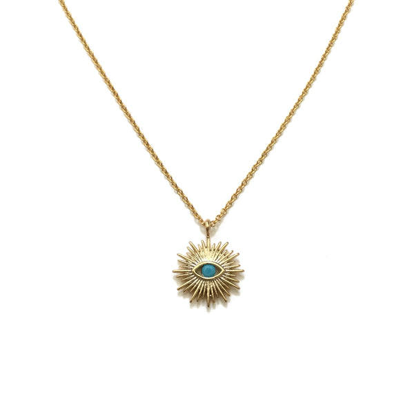Gold Evil Eye Turquoise Sunburst Necklace