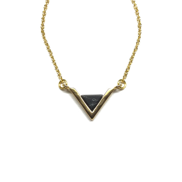 Gold plated Triangle Black Howlite necklace
