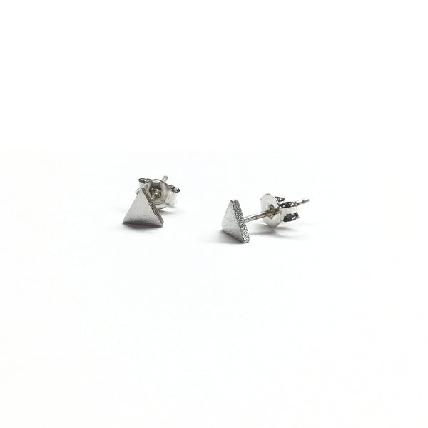 Silver plated matte geometric triangle stud earrings with sterling silver posts